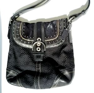 Coach Logo Black Fabric Shoulder Bag